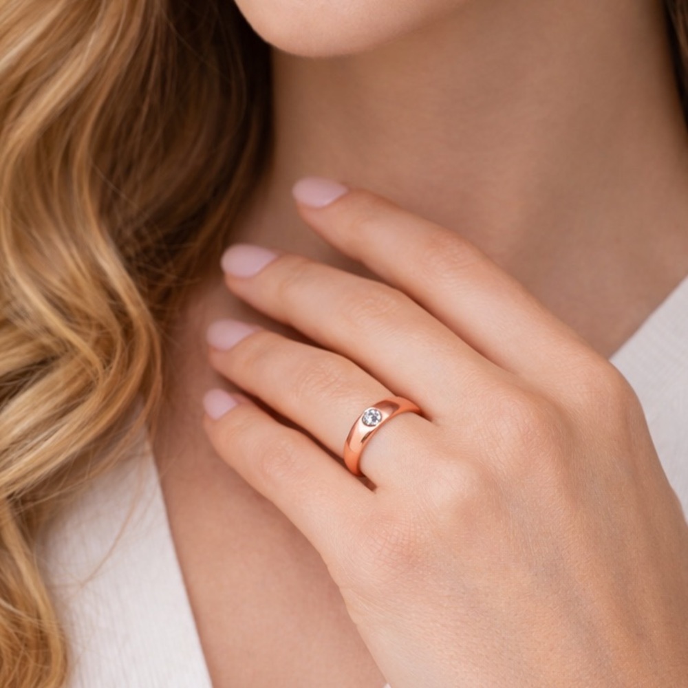 Brand New!! Stainless steel band with solitaire zircon stone